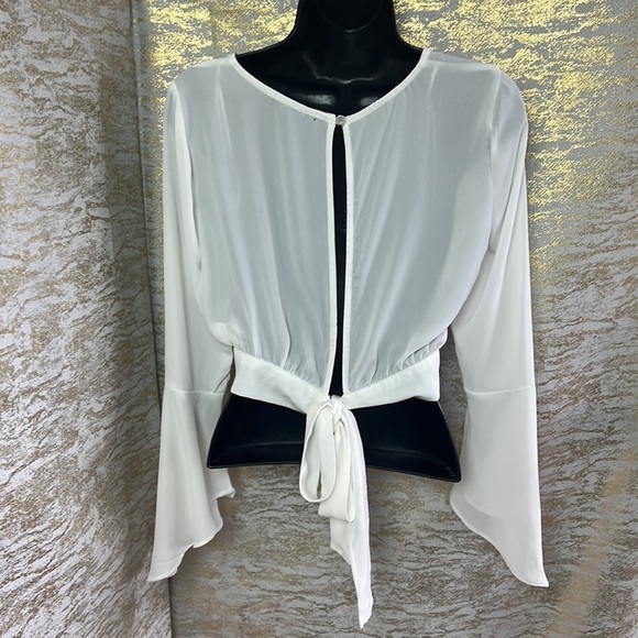 Ambiance White Open Back Tie Up Crop Long Sleeve Top Size S - Picture 6 of 13